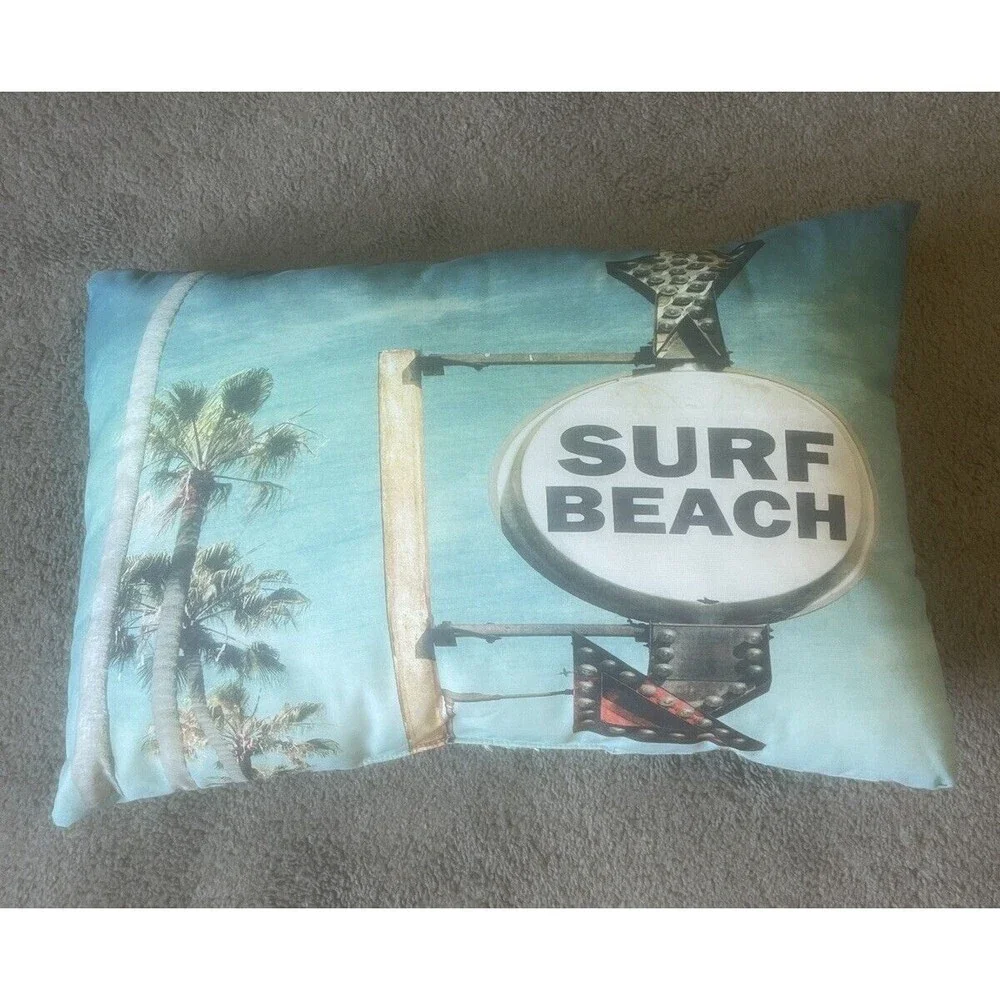 Indoor Outdoor Rectangular SURF BEACH‎ Throw Pillow Palm Trees 19.5” X 13.5”